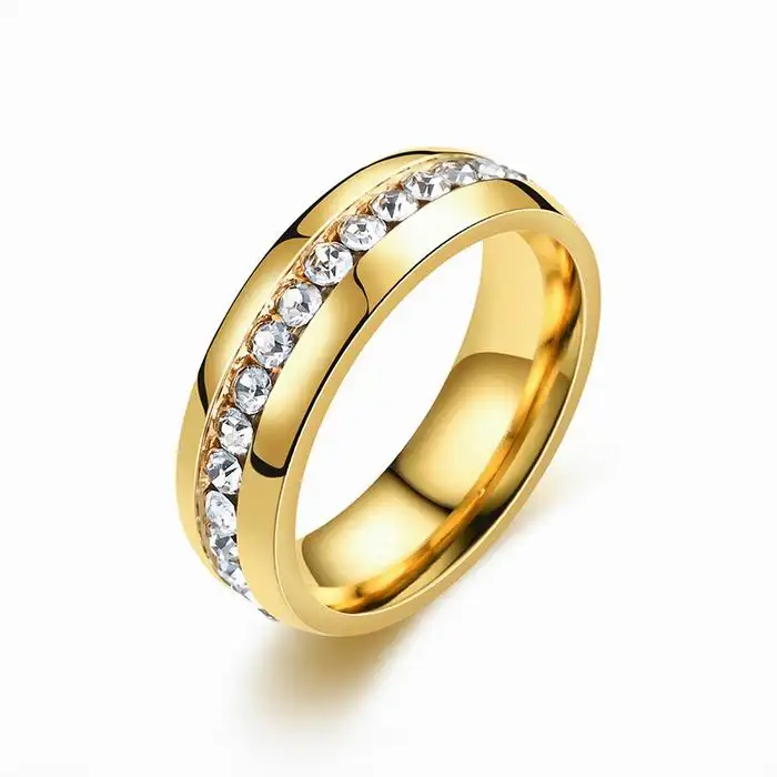 Wholesale New Style Width 6mm Stainless Steel Ring with Diamond Stainless Steel Fashion Diamond Ring Couple Rings