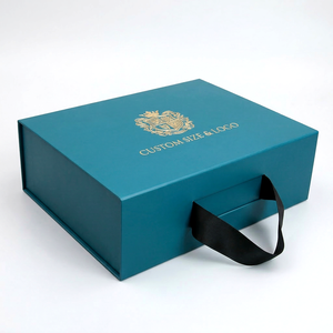 Scatola Regalo Rigida Pieghevole Magnetica Extra Large Personalizzata in Cartone Teal per Confezionamento di Trench, Parka, Abiti e Vestiti da Sposa di Lusso - Product Image 1