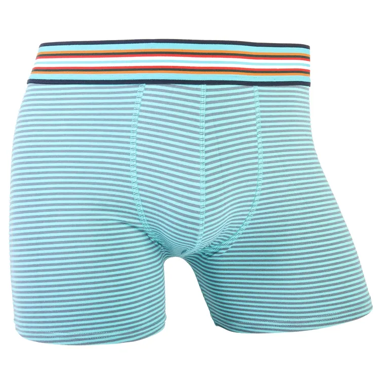 Blue stripe pattern slim boxer young men night underwear comfortable organic cotton underwear