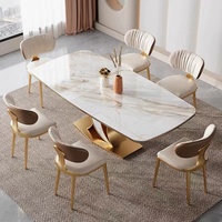 Vente en gros d'ensemble de tables et de chaises de salle à manger modernes chaise recouverte de cuir PU à structure entièrement métallique
