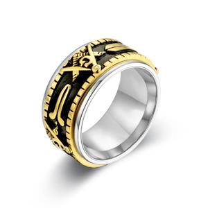 Bague maçonnique rotative en acier inoxydable plaqué or avec pierre naturelle pour homme, grande taille, en gros - Product Image 5