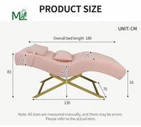 Table de massage inclinable en forme de S, moderne et luxueuse, avec surmatelas incurvé en mousse à mémoire de forme, en métal, couleur personnalisée, pour spa et soins des cils