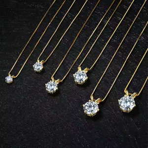 Livraison Rapide Collier Pendentif Classique à Six Griffes en Argent Sterling 925 Plaqué Or 18 carats avec Moissanite VVS de 6,5 mm, 8 mm, 9 mm - Product Image 1