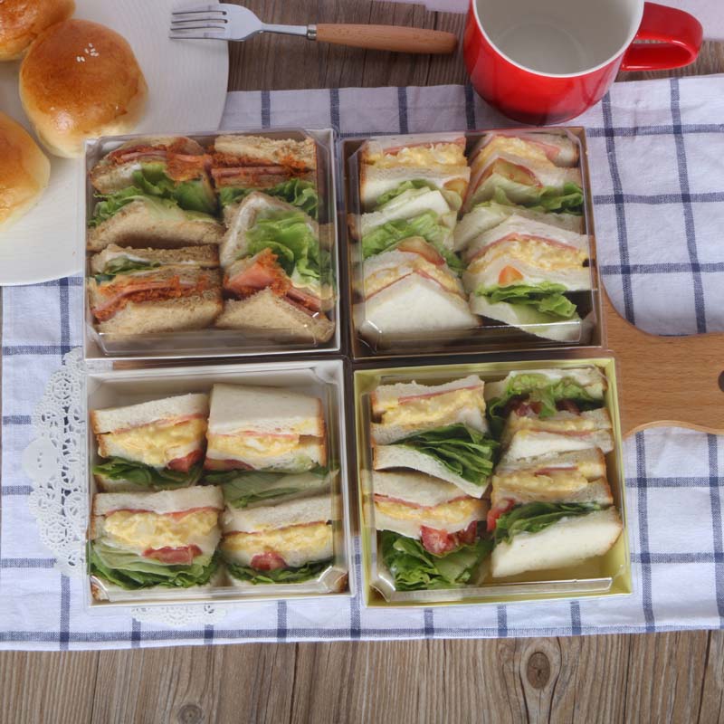 Wholesale Custom Food Grade Kraft Salad Cake Box Sandwich Packaging Box With Clear Pet Lid Custom Carry Tray