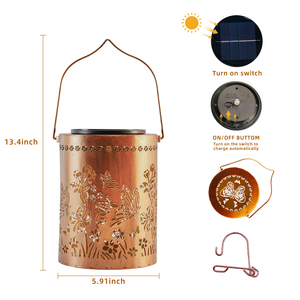 Lanterne de jardin cylindrique <span class=keywords><strong>solaire</strong></span> LED étanche blanc chaud <span class=keywords><strong>projecteur</strong></span> décoratif multi-motifs pour paysage extérieur fer ROHS - Product Image 2