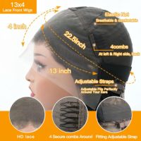 Peluca de Cabello Humano 100% Natural con Frente de Encaje HD 13x4, Color Natural, Ondulado, 250% de Densidad, Sin Pegamento