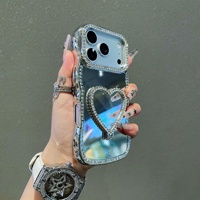 Coque de téléphone de luxe en forme de cœur avec diamants étincelants et miroir, compatible avec Apple 17 Pro Max, iPhone 16, support pour iPhone 15, 14 pouces, rigide