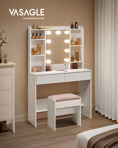 VASAGLE Modern White Vanity <strong>Table</strong> With <strong>Mirror</strong> Makeup <strong>Table</strong> Adjustable 3 Colours LED Dressing <strong>Table</strong> - Product Image 2