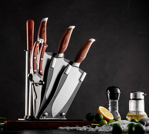 Set <span class=keywords><strong>di</strong></span> <span class=keywords><strong>Coltelli</strong></span> da Cucina <span class=keywords><strong>Professionali</strong></span> in Acciaio Inox con Affilacoltelli, Blocco in Acrilico, Design Ambidestro, Lunghezza Lama 6-7,9 Pollici - Product Image 3