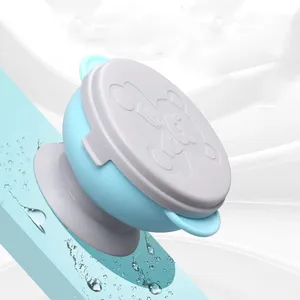 2023 vente chaude bébé bleu ventouse bol plaque silicone bébé alimentation sécurité cuillères silicone bol bébé avec cuillère