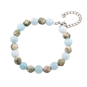 Unisex Chalcedony Beaded Bracelet Blue Green Color Block Round Chamfered Square Beads <b>Titanium</b> Steel Clasp Fashion Jewelry - Product Image 5