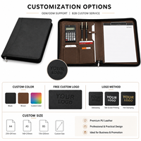 Portafolio de Cuero A4 con Cierre y Calculadora, Personalizable con Logotipo, Bolsa para Documentos de PU Encerado Premium, Organizador de Negocios para Reuniones de Oficina