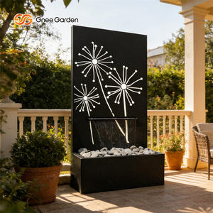 Fontaine murale moderne Gnee Garden avec design pissenlit, éclairage intégré, décoration de jardin extérieure, finition métallique rectangulaire - Product Image 4