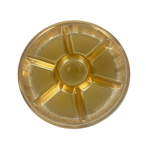 صينية طعام فاخرة ذهبية للمناسبات، صينية تقديم بالجملة من البلاستيك الغذائي PET بـ 7 أقسام للفواكه والوجبات الخفيفة مع غطاء شفاف - Product Image 2