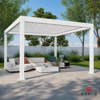 Pergola bioclimatique motorisée en aluminium et verre trempé MEIXIN ORLANDO, pour jardin d'hôtel de luxe moderne, terrasse extérieure.
