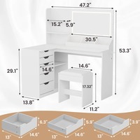 Table de maquillage moderne éclairée en bois blanc, convertible, facile à assembler, design d'angle en L, pour la vente en gros