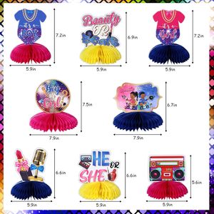 Centrotavola a Nido d'Ape 'Beauty or Beats' per Decorazioni Gender Reveal, Decorazioni da Tavolo 'Lui o Lei' per Feste a Tema Disco Anni '80 e '90 - Product Image 3