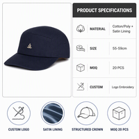 Casquette de baseball 5 panneaux robuste à visière incurvée, brodée, avec doublure en satin, vente en gros