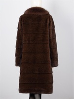 Manteau élégant mi-long en fausse fourrure Zeyu pour femme, col moelleux, empiècements horizontaux, chaud, coupe ajustée, marron, veste d'hiver en fausse fourrure écologique