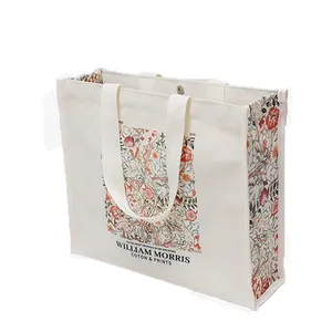 Wholesale Custom Organic Cotton Canvas Tote Student Retro Flower Shoulder Bag Eco Fashion Blank Women's Canvas Shopping Bag