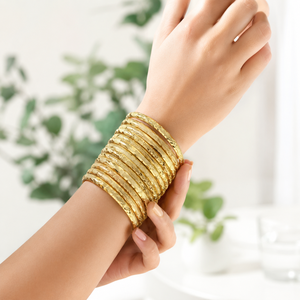 Quality Jewelry Brass 22k Gold Plated <b>Bangles</b> with Charm New Wide Designs US Made Claw Setting for Women - Product Image 2