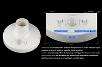 Pdlux-Detector de movimiento de cuerpo humano inteligente, luces de techo LED E27, portalámparas PIR, 50/60Hz, 6-8M