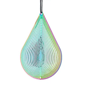 Water Drop Wind Spinner Pendant Stainless Steel 3D Rotating Catcher Wind Chimes Parts Hanging Spinning Garden Yard Art Decor