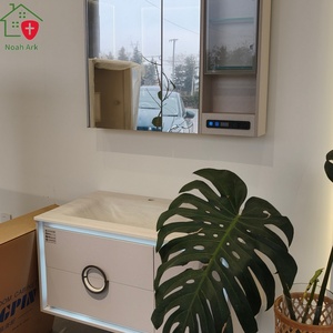 French-style Modern White Bathroom <b>Vanity</b> Unit Smart Lacquer Finish Transparent Display Countertop Warm-Toned Melamine Board MDF - Product Image 2