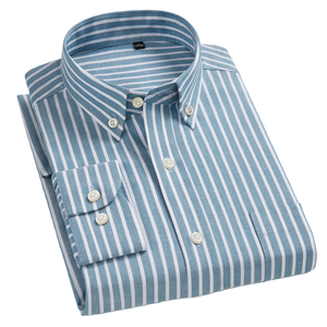 Camisa Oxford Casual de Alta Calidad para Hombre, Talla Grande, 100% Algodón, Blanca con Rayas Azules, Estilo Formal con un Solo Botón, Tinte Liso, Verano - Product Image 4