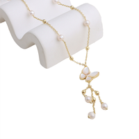 Collier ras du cou en perles d'eau douce naturelles pour femmes, breloque, chaîne en or 18k, pendentif en perles, collier papillon, nouvel arrivage