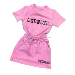 Summer Girl Suit Custom Clothes For Teenage Girls Summer Fashion Skirt 2pcs Suit Cotton Girl Child Clothes