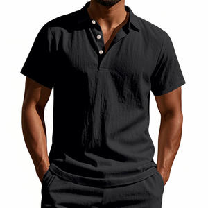 Camisa de Lino Transpirable de Estilo Británico para Hombre, de Verano, Europea y Americana, de Corte Holgado, a la Moda, de Color Liso, con Cuello Casual, para Uso Transfronterizo - Product Image 5