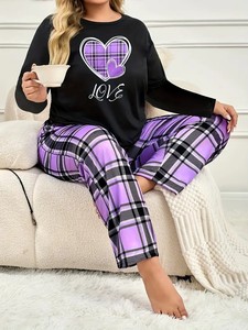 Camiseta con estampado de amor informal holgada de talla grande para <span class=keywords><strong>mujer</strong></span> americana europea, pantalones de manga larga, traje sencillo de <span class=keywords><strong>invierno</strong></span> para <span class=keywords><strong>mujer</strong></span> gorda - Product Image 5