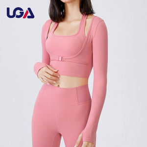 Vêtements de sport pour femmes, col licou, à manches longues, haut de Yoga, t-<span class=keywords><strong>shirt</strong></span> personnalisable à séchage rapide, chemises athlétiques - Product Image 4