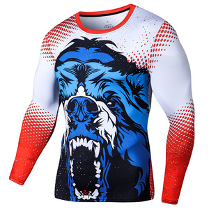 T-shirt da uomo slim fit in maglia a maniche lunghe con stampa bestia feroce stile fumetto, compressione traspirante, 180 grammi, casual - Product Image 2