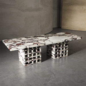 Đồ nội thất bằng đá cẩm thạch sang trọng hình chữ nhật hình dạng đá cẩm thạch rãnh vuông cơ sở đá tự nhiên bàn ăn - Product Image 4