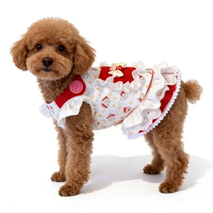Lindo Vestido de Princesa para Perro con Encaje de Puntos y Volantes |   Lazo Moderno Rojo y <span class=keywords><strong>Blanco</strong></span> de Verano para Perros Pequeños/<span class=keywords><strong>Schnauzer</strong></span> - Product Image 6