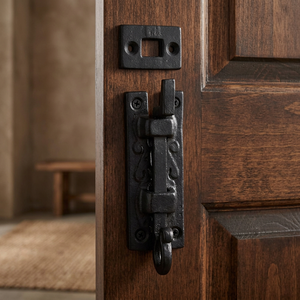 Loquet de porte en fonte noire rustique de qualité supérieure avec design décoratif pour poignée de porte d'entrée, orientation droite, provenance Inde - Product Image 1