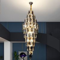 Lustre en cristal, luminaire de luxe haut de gamme pour villa, salon, hôtel, escalier en colimaçon long