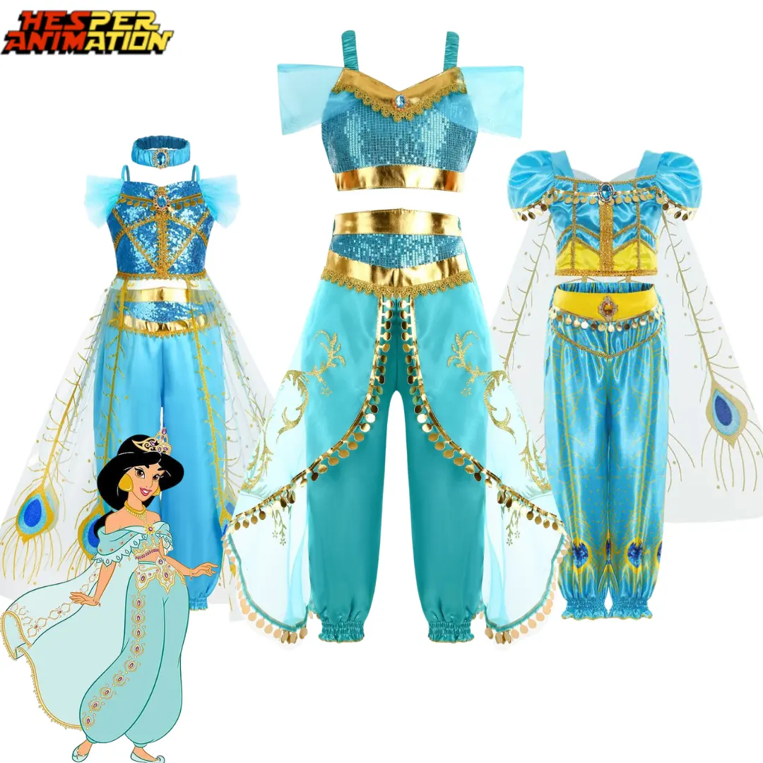 Princesa Jasmine Cosplay trajes para niños hermosa princesa Cosplay disfraz Jasmine princesa 3 estilos vestido para niñas