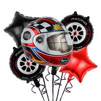 Ensemble de 5 ballons en feuille d'aluminium sur le thème des voitures de course, comprenant un ballon en forme de pneu, pour décorations de fête sur le thème des voitures de course