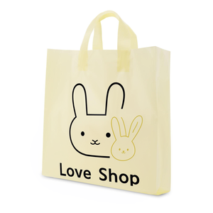 Bolsa de compras de HDPE impresa personalizada, Asa de bucle suave, logotipo de embalaje de restaurante para llevar a mano, uso para calcetines, cajas de plástico transparente - Product Image 1
