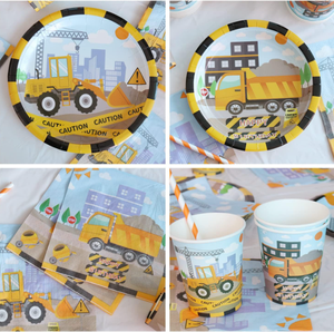 Fournitures <span class=keywords><strong>de</strong></span> fête d'anniversaire sur le thème <span class=keywords><strong>de</strong></span> la construction : Camion, Excavatrice, Bannière, <span class=keywords><strong>Guirlande</strong></span>, Décorations <span class=keywords><strong>de</strong></span> gâteau, Ballons, Assiettes, Gobelets, Serviettes, Nappe, Vaisselle - Product Image 3