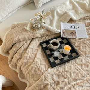 Manta de Sherpa de tafetán a cuadros 3D de tamaño individual y completo, manta gruesa de Jacquard de Color sólido para cama y sofá