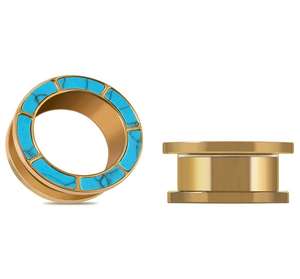 Edelstahl Tunnel Plug Ohrringe Piercing Schmuck Bunte Muschel Ohr stöpsel 14 Karat <span class=keywords><strong>Gold</strong></span> Fleisch Tunnel Messgeräte Expander - Product Image 2