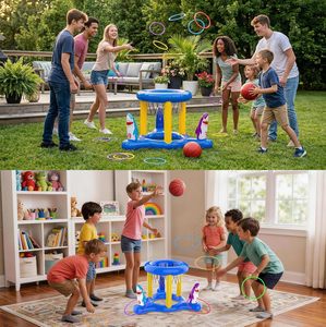 Shark-themed 2-in-1 <b>Inflatable</b> <b>Pool</b> Basketball & Ring Toss Game Set - Product Image 3