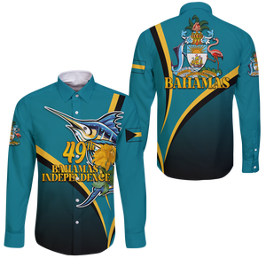 Camisa de Manga Larga Personalizada con Botones para el Día de la Independencia de las Bahamas, Estilo <span class=keywords><strong>Marlin</strong></span> Azul Bahamense Desde 1973, Camisas para Hombre - Product Image 5