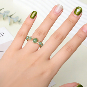 Light Luxury Hand-Woven Natural Green Aventurine Rose Quartz Amethyst Mini Round Bead Copper <b>Wire</b> Ring <b>for</b> Women Jewelry - Product Image 1