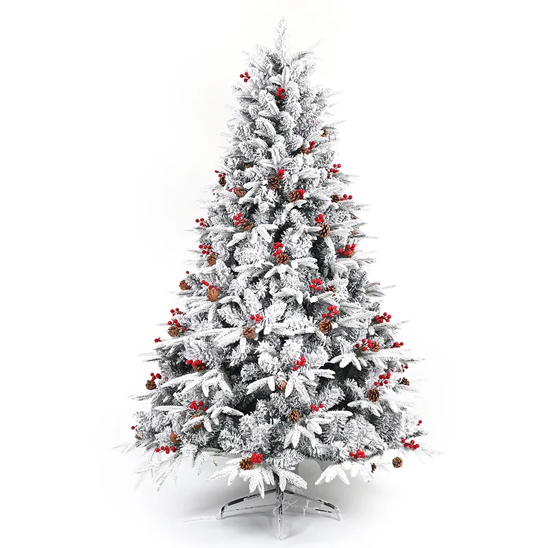 Zhejiang manufacturer wholesales modern 7-foot PVC pre illuminated flocked snow artificial Christmas trees