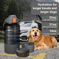 Pawty Global Bouteille d'eau pour chien 3-en-1 pour l'extérieur, 1,5 L, anti-fuite, distributeur de nourriture et d'eau pour animaux de compagnie, avec bol à boire pour chiens